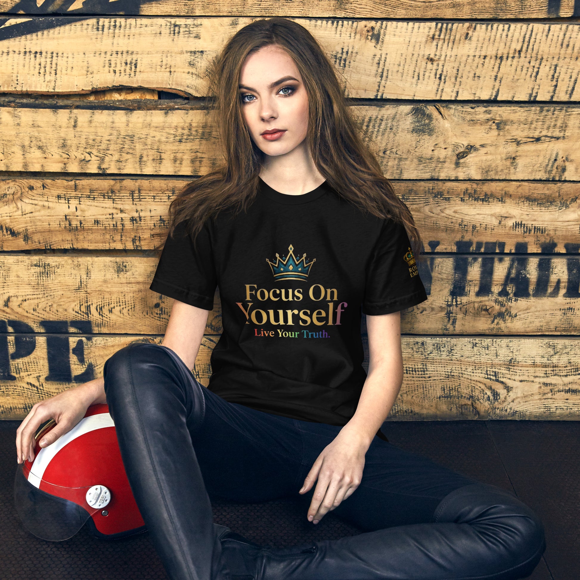 Black unisex Pride t-shirt and matching hoodie with gold crown and rainbow text reading ‘Live Your Truth’ from Royal Empire™. Bold and empowering streetwear bundle for authenticity and pride.