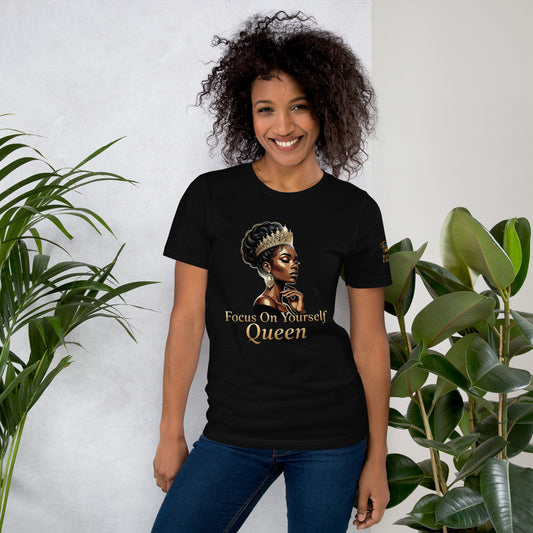 Women’s Focus On Yourself Queen tee with portrait illustration and crown design – Royal Empire™ streetwear